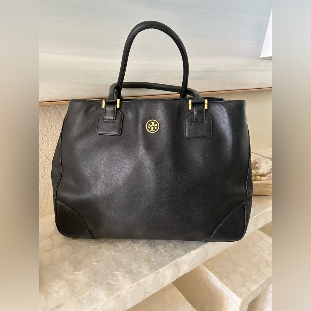 Tory Burch Black Leather Tote Bag